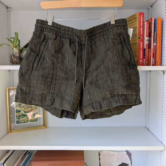 Athleta Women's Mid Rise Shorts Green 100% Linen Drawstring Medium Beach Summer - Picture 6 of 11